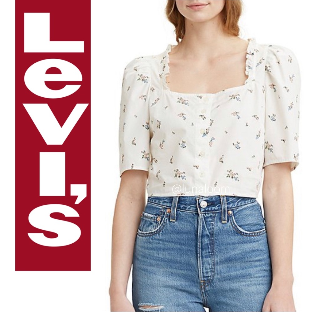 🆕 Levi’s |Floral Joella Puff-Sleeve Cloud Dancer Top.